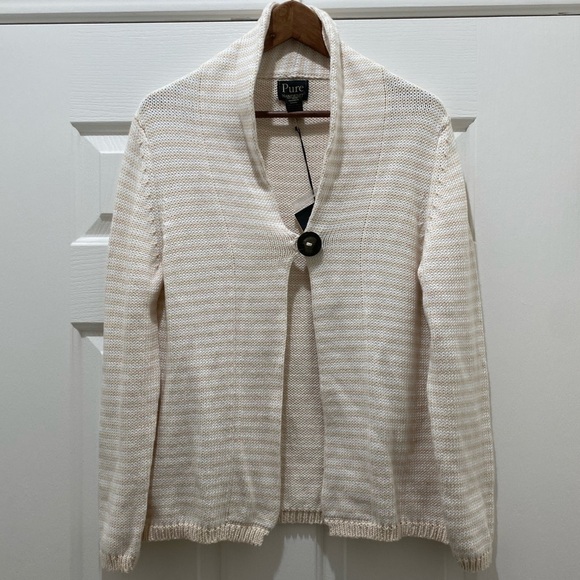 NWT Pure Handknit Ivory Classic Neutral Oatmeal Old Money Cardigan, M L - Picture 1 of 10